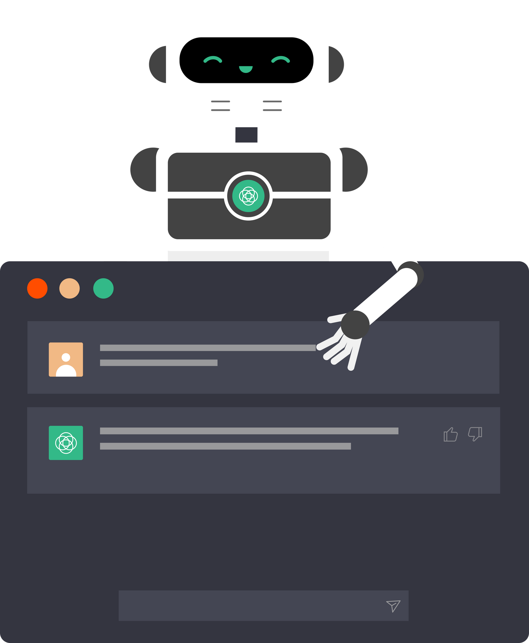 Robot AI Character with chat bot illustration
